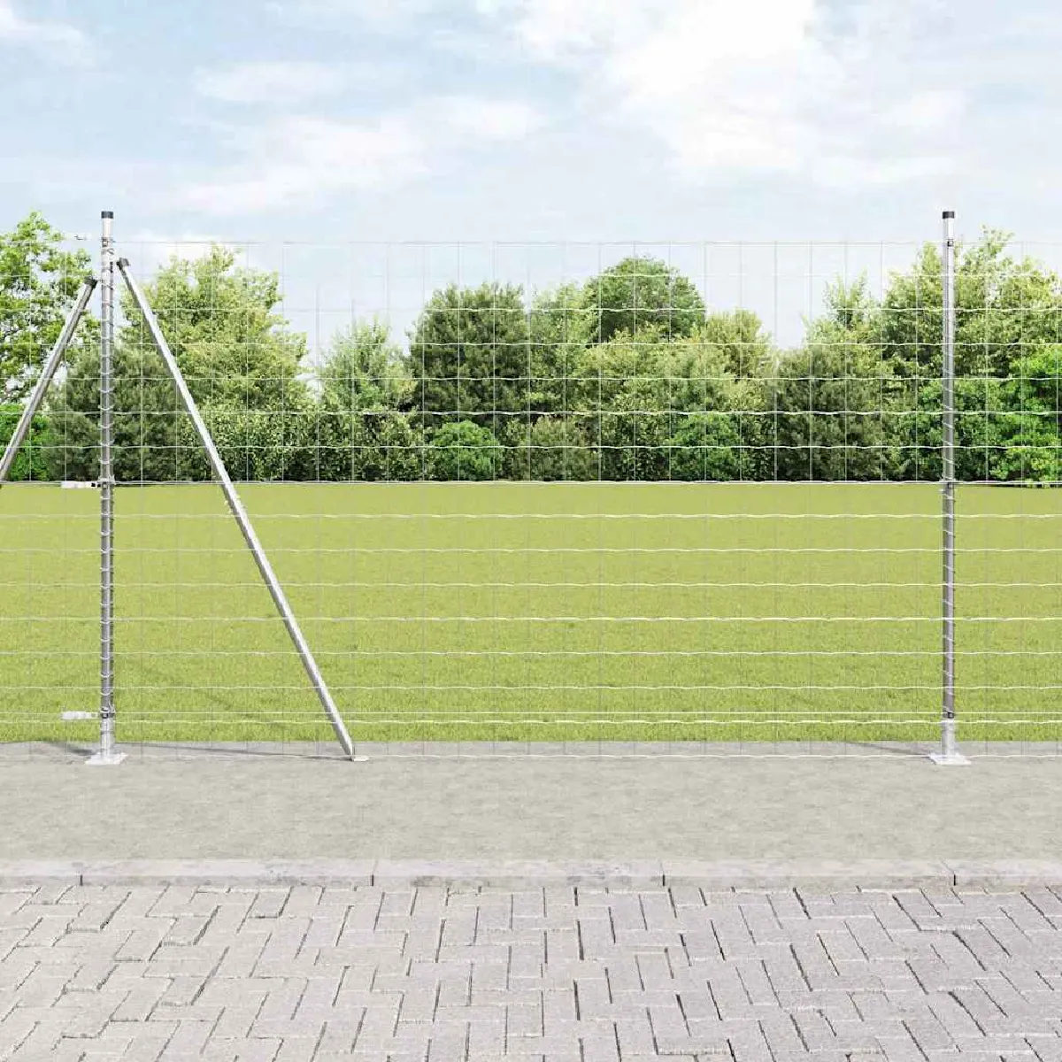 Non Communiqué Gris Vidaxl Clôture Euro Avec 7 Poteaux Flanqués 1,4X10 M En Acier Galvanisé 3351018 - Image 3