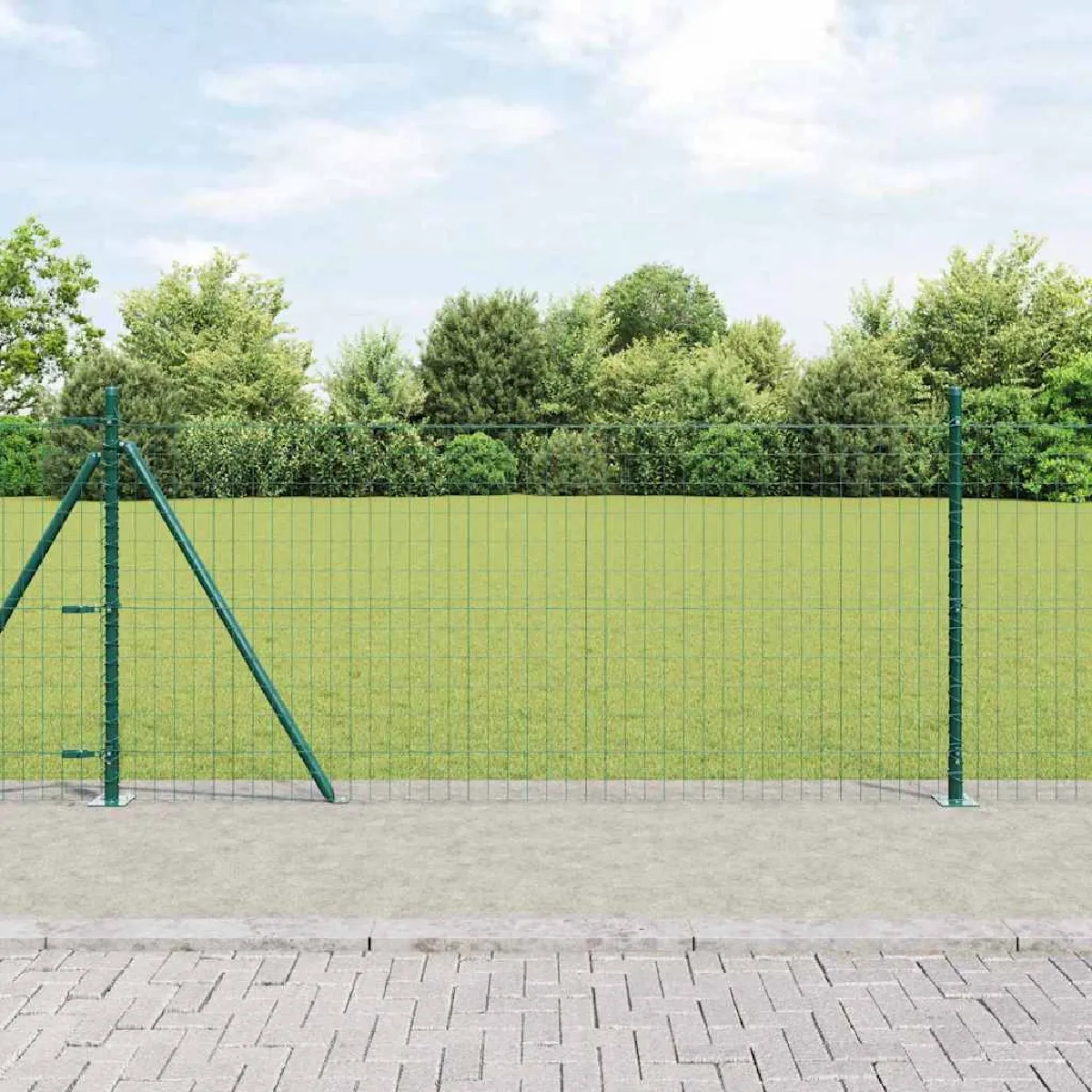 Non Communiqué Vert Vidaxl Clôture Euro De Avec 7 Poteaux Flanqués 0.8X10 M Acier Galvanisé 3350811 - Image 3