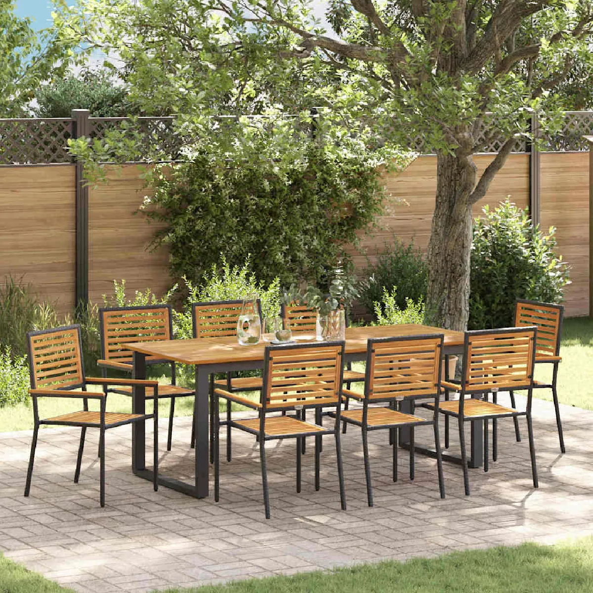 vidaXL Ensemble de dîner de jardin 9 pièces avec coussins Poly Rattan - vue 4