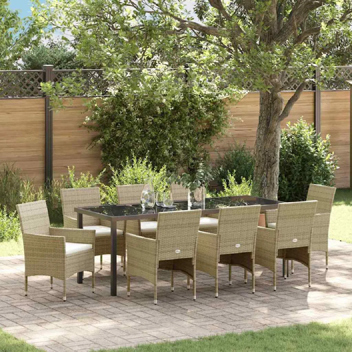 vidaXL Ensemble de dîner de jardin 9 pièces avec coussins Poly Rattan - vue 2
