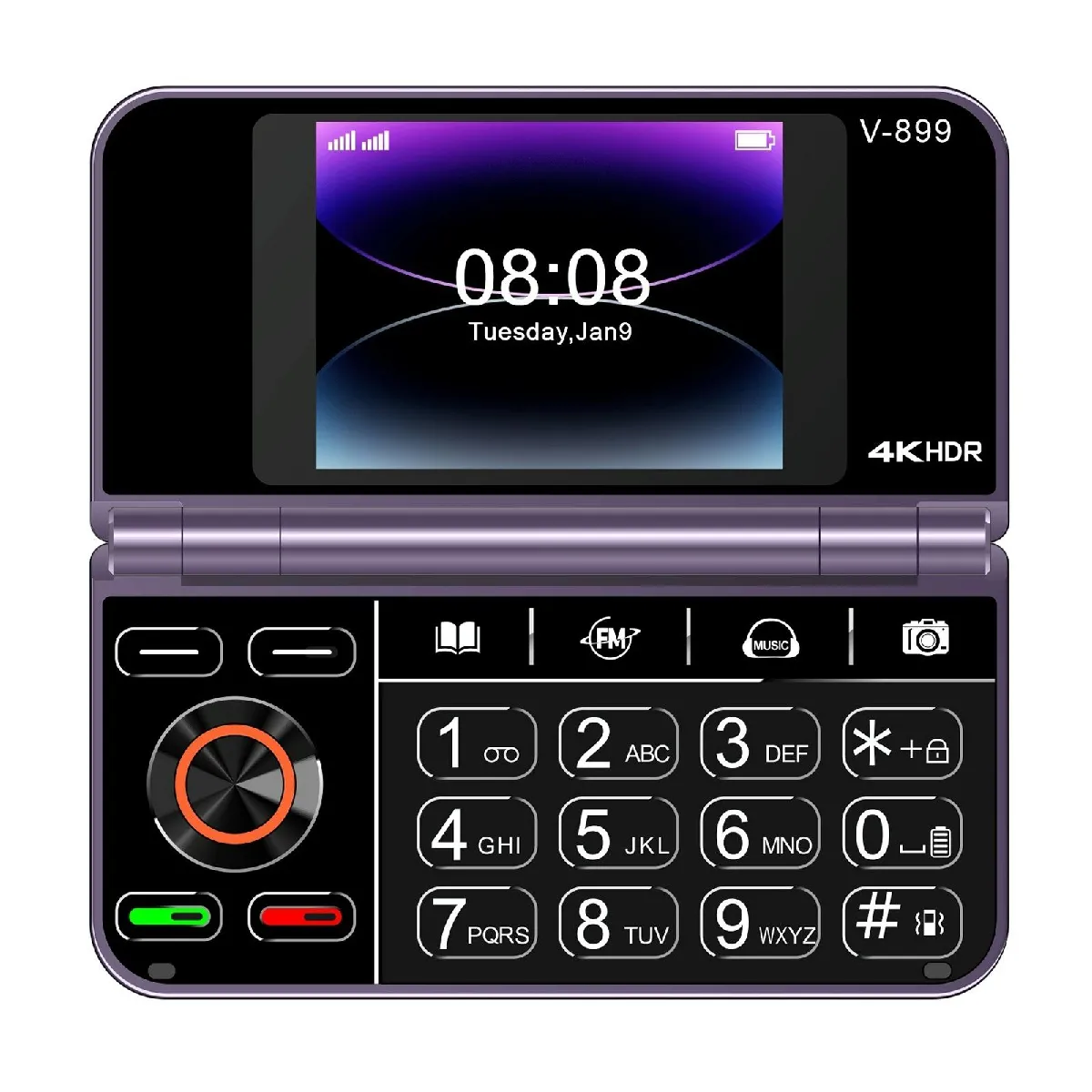 Téléphone Portable Pliable Avizar 2G – Double écran, Double SIM, Batterie 1350mAh, Neuf Violet