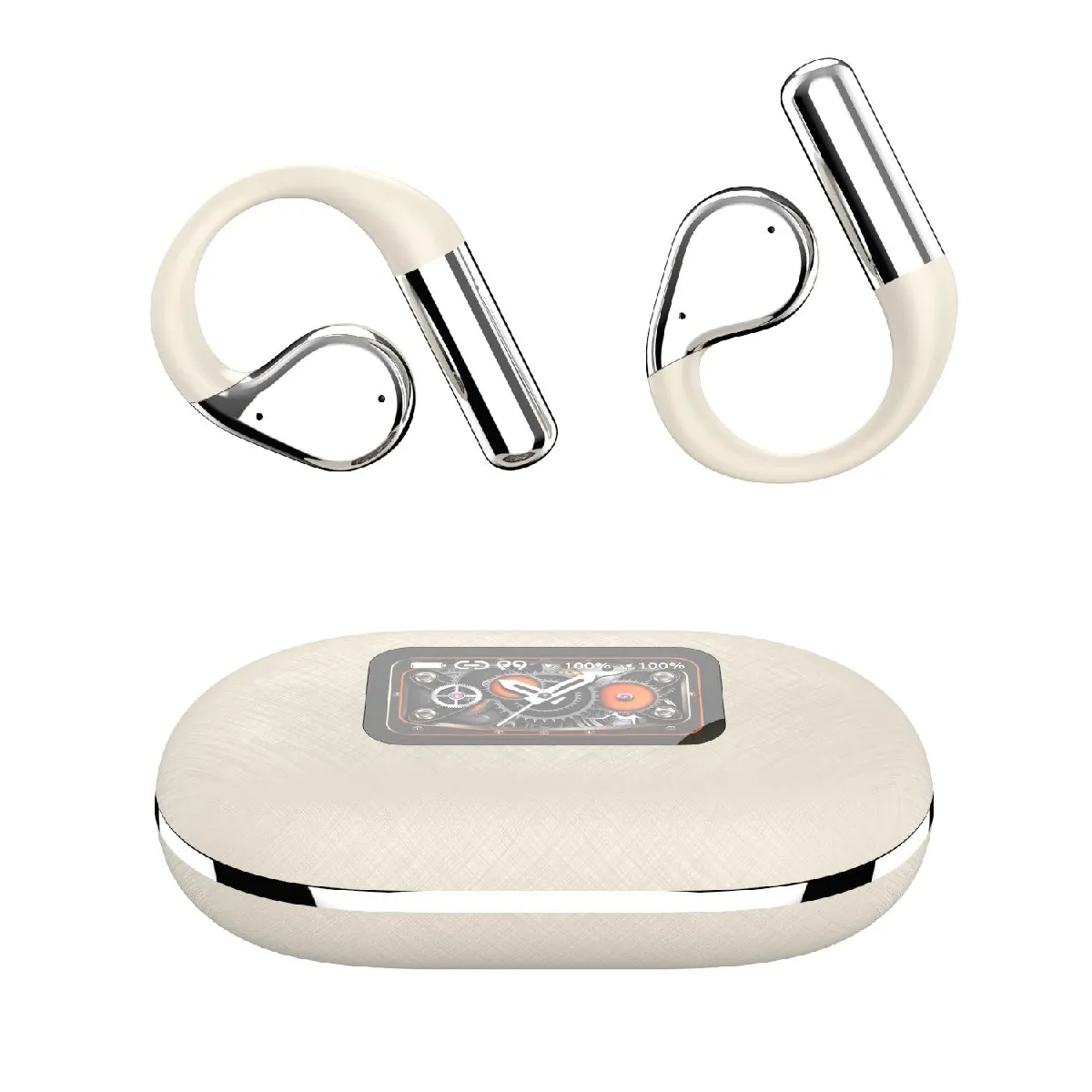 YONIS Ecouteurs Bluetooth Sans Fil Avec Crochets Pour Oreilles Et R&eacute;duction De Bruit Beige 2 