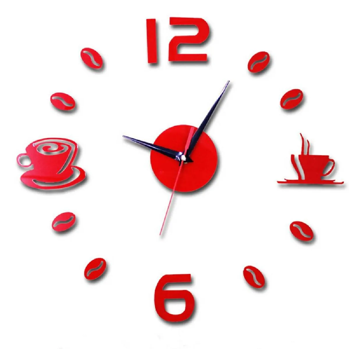 Yonis Horloge murale quartz tasse café - Rouge