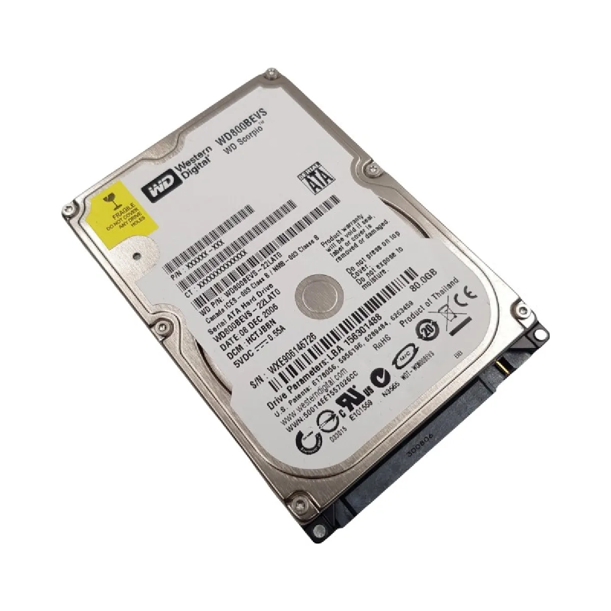 Disque Dur 80Go SATA 2.5 Western Digital Scorpio WD800BEVS 5400rpm 8Mo