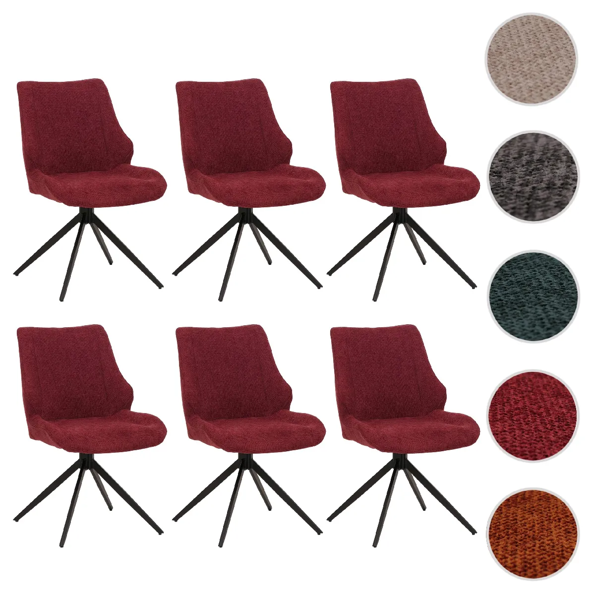 Lot de 6 chaises de salle à manger HWC-O48 Chenille (320g/m²) Oeko-Tex bordeaux