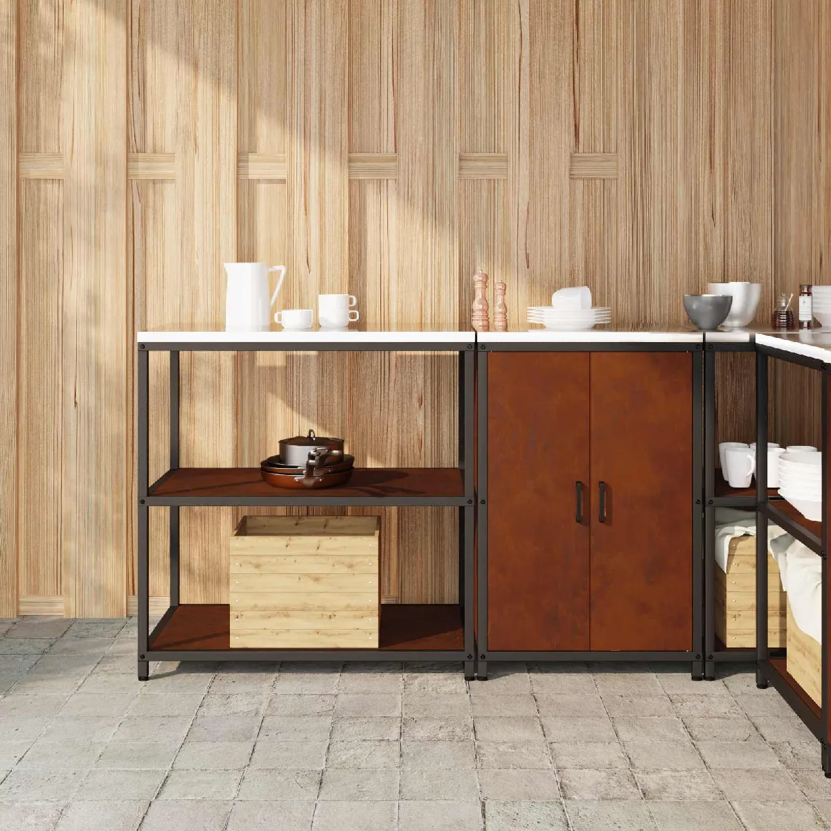 vidaXL Ensemble de rangement cuisine 2 pcs Rouillé 150 x 50 x 92 cm - vue 3