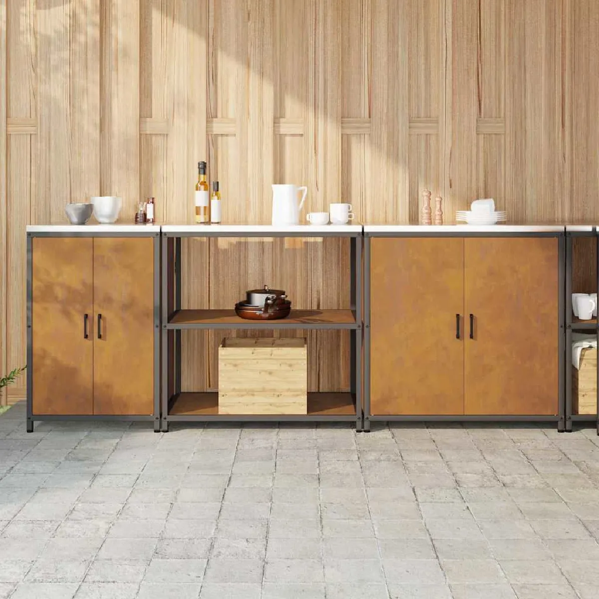 vidaXL Ensemble de rangement cuisine 3 pcs Rouillé 210 x 50 x 92 cm