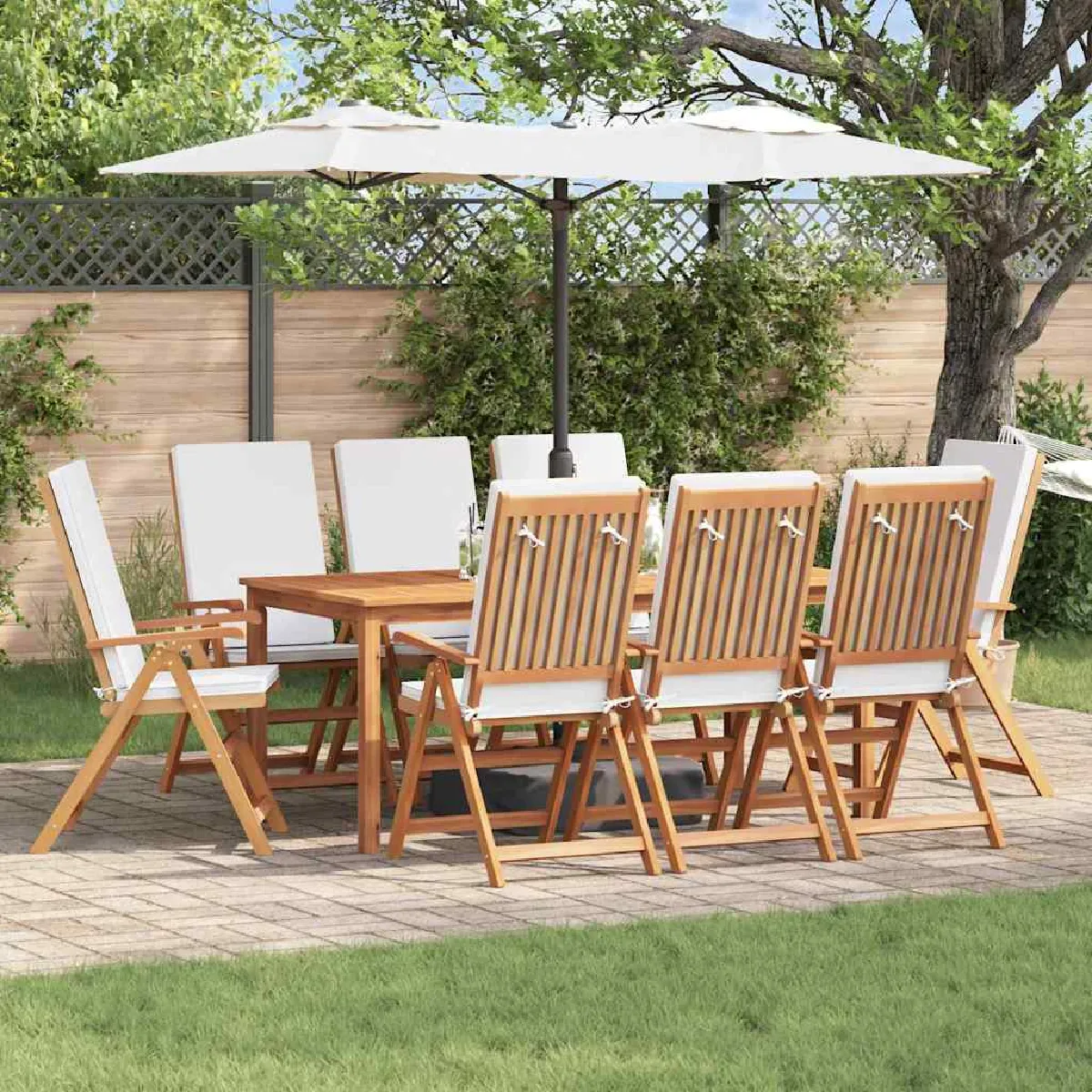 vidaXL Chaises de jardin inclinables avec coussins 8 pcs en teck massif