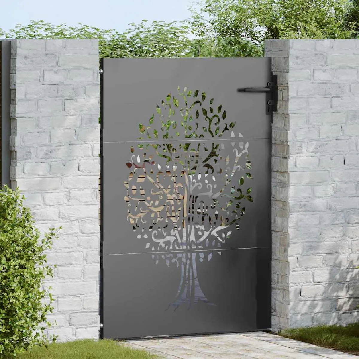 vidaXL Porte de Jardin Noir 85 x 125 cm Acier peint par poudre