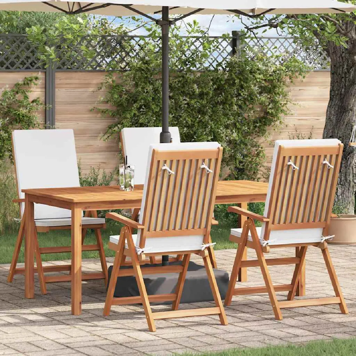 vidaXL Chaises de jardin inclinables avec coussins 4 pcs en bois de teck massif - vue 2
