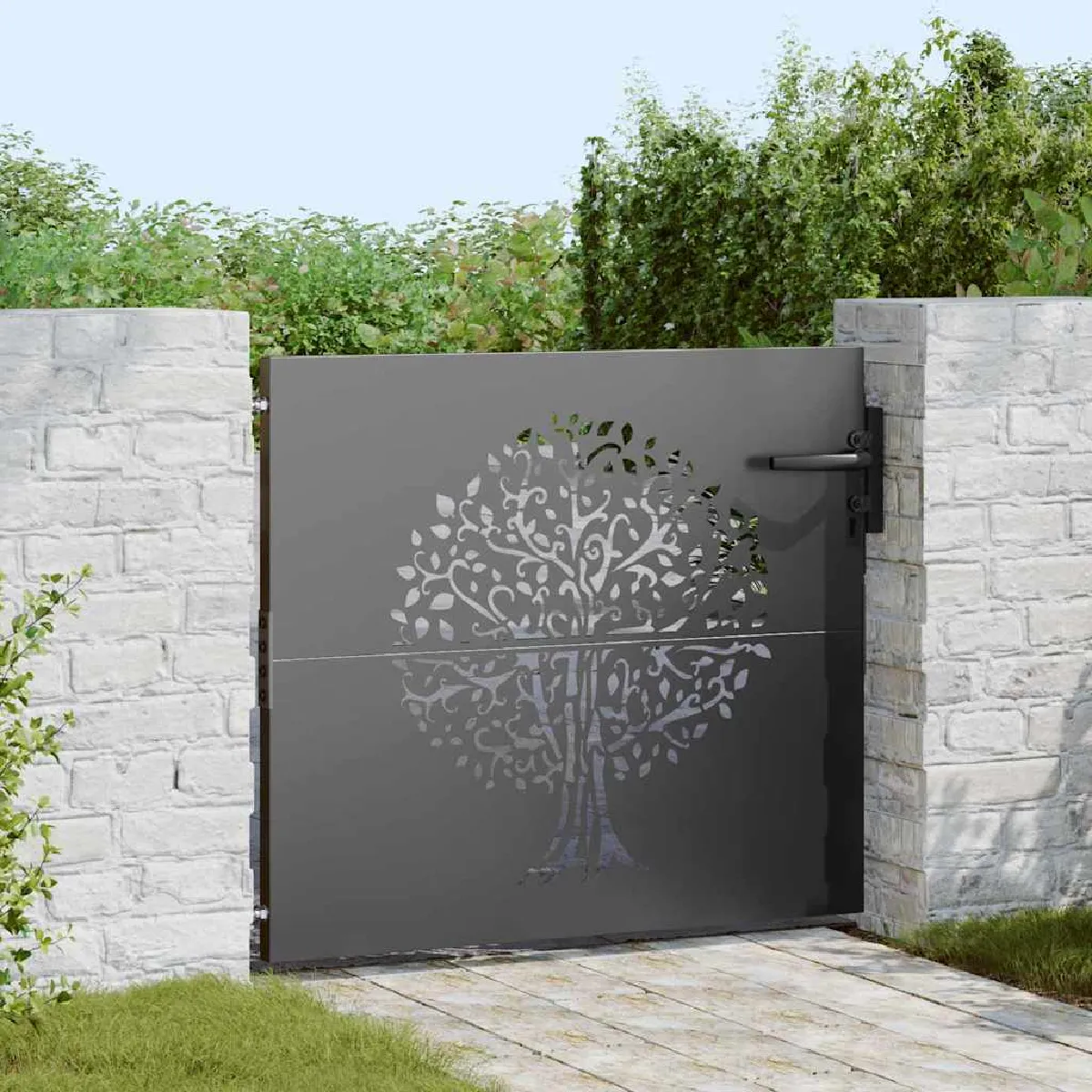 vidaXL Porte de Jardin Noir 85 x 100 cm Acier peint par poudre