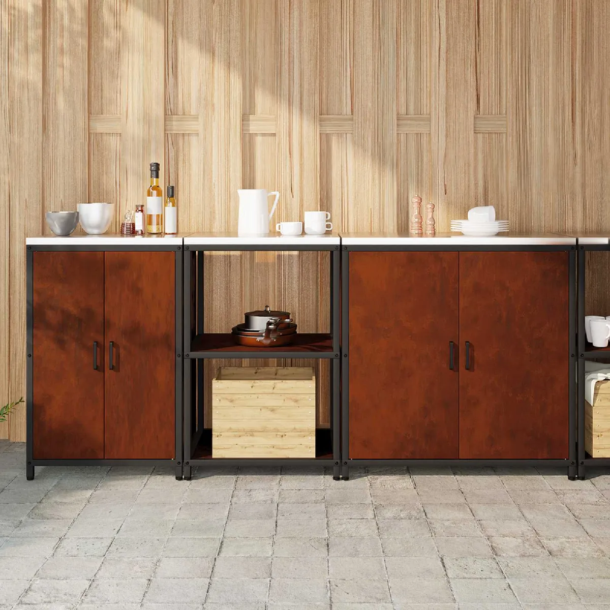 vidaXL Ensemble de rangement cuisine 3 pcs Rouillé 210 x 50 x 92 cm - vue 2