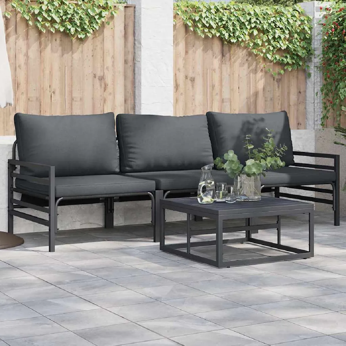 vidaXL Ensemble de canapé de jardin avec coussin 4 pcs Acier - vue 2