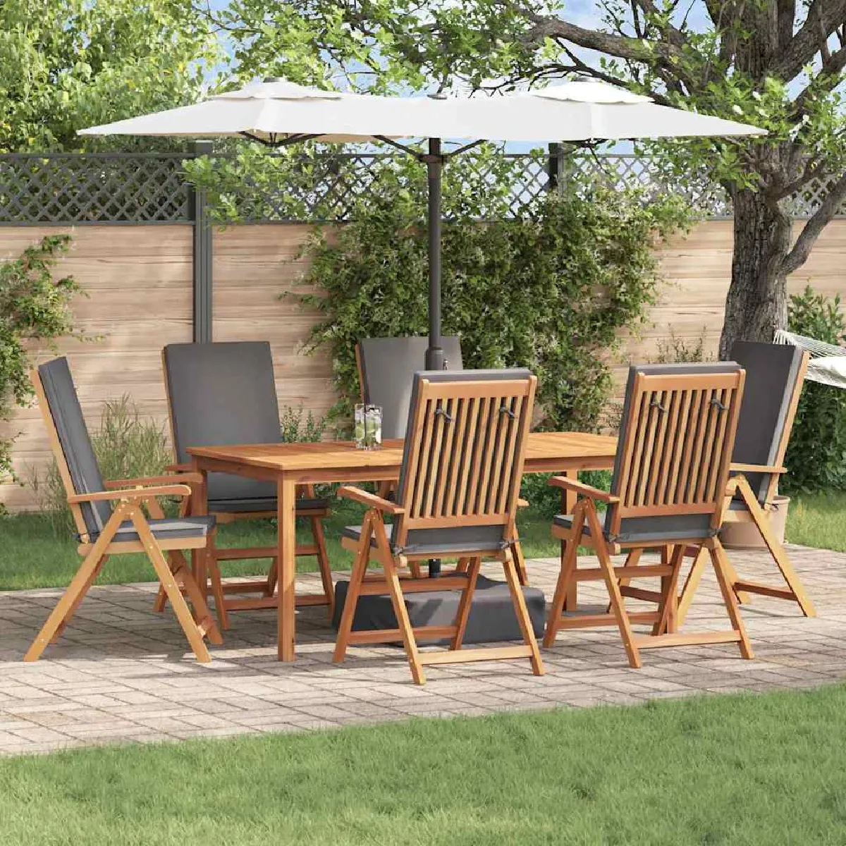 vidaXL Chaises de jardin relaxantes avec coussins 6 pcs en bois de teck massif - vue 2