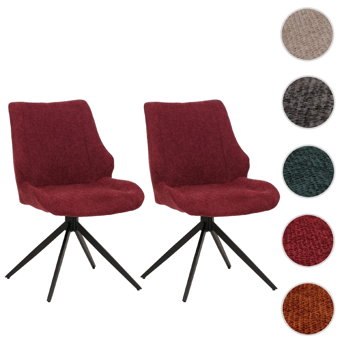 Lot de 2 chaises de salle à manger HWC-O48 Chenille (320g/m²) Oeko-Tex bordeaux