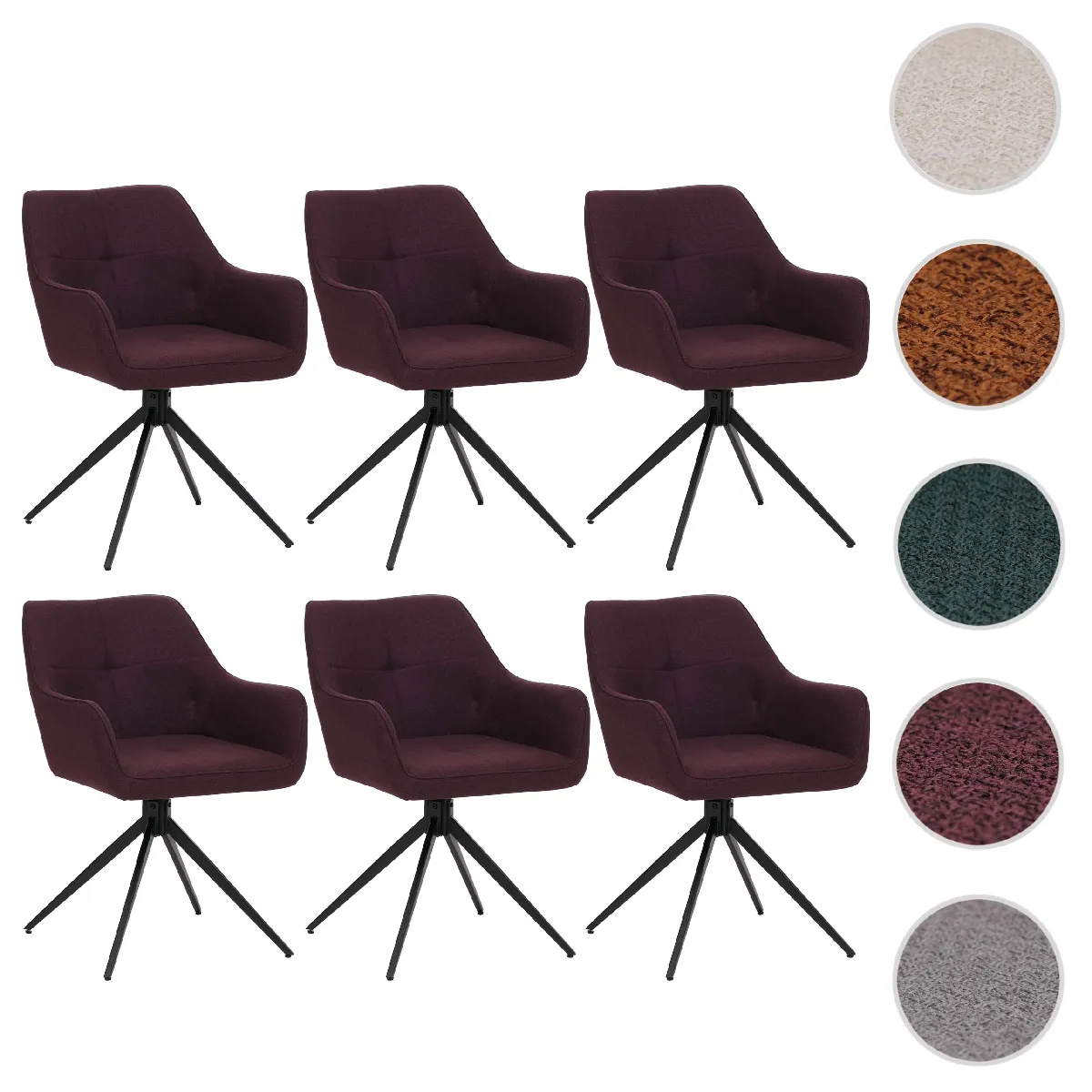 Lot de 6 chaises de salle à manger HWC-O47 tissu 270 g/m² bordeaux