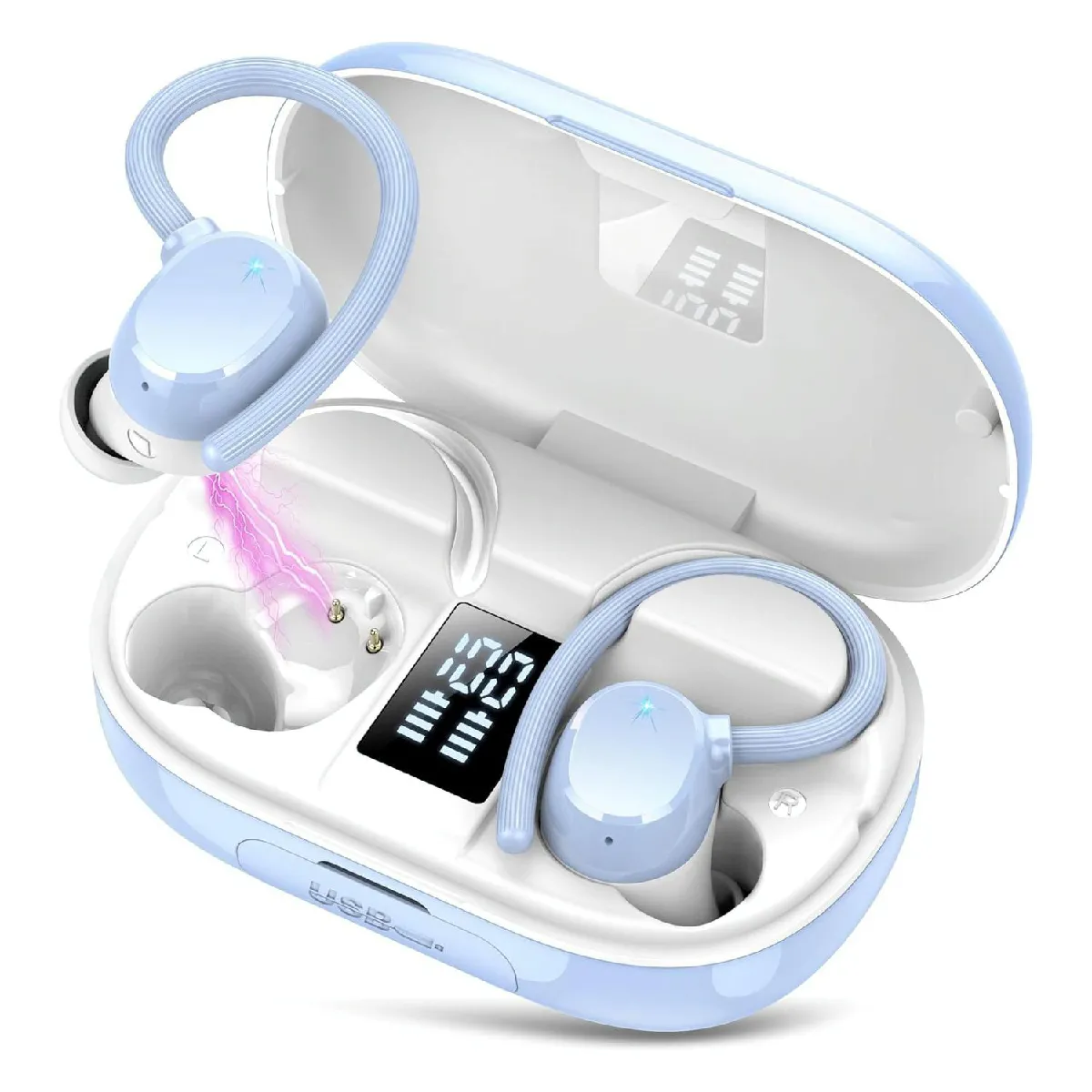 YONIS  Ecouteurs Bluetooth - Bleu clair
