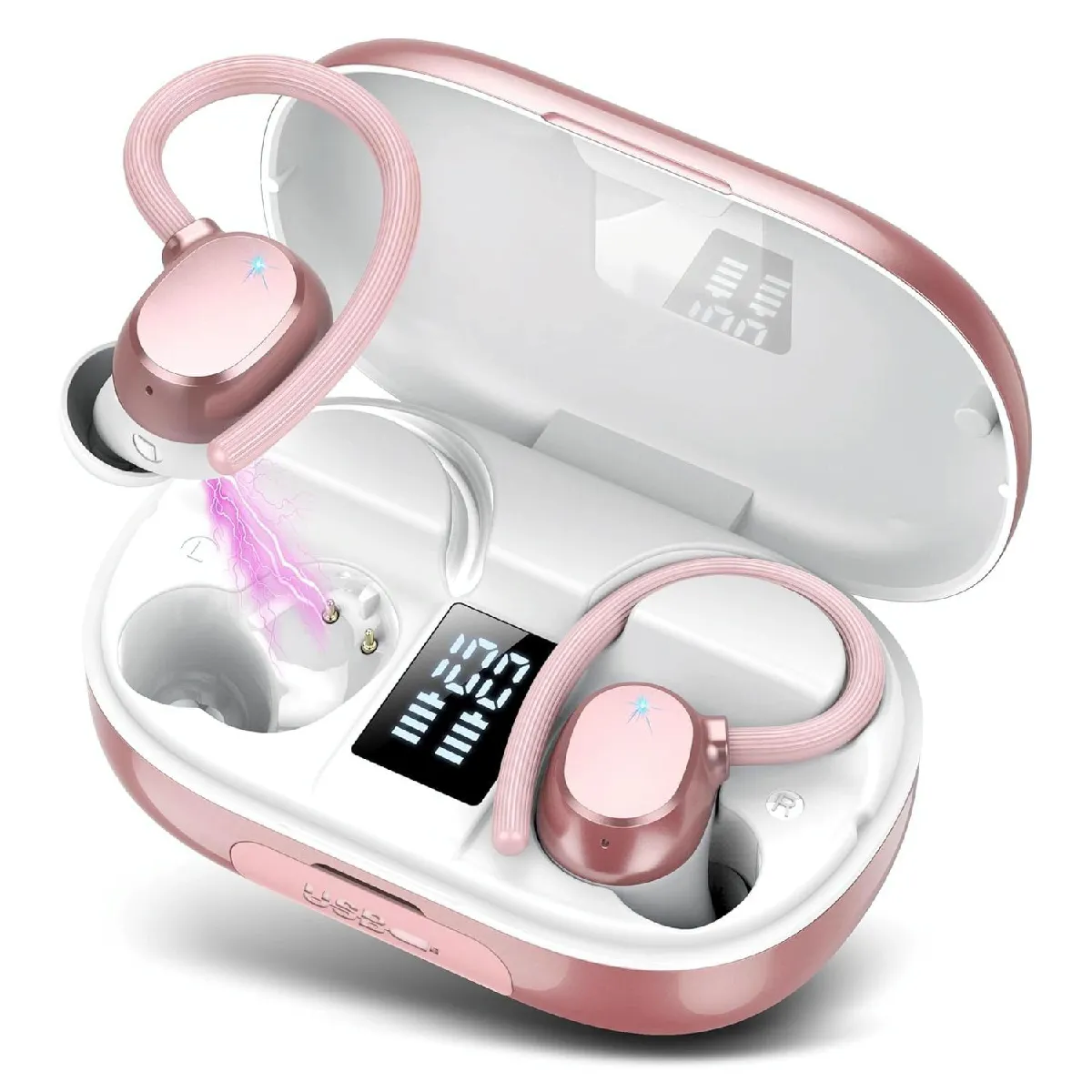YONIS Ecouteurs Bluetooth R&eacute;duction De Bruit St&eacute;r&eacute;o Autonomie Longue Modes Multiples Or Rose 