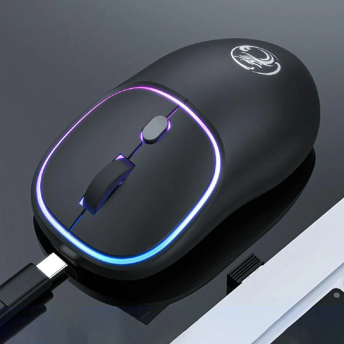 YONIS Souris Sans Fil Silencieuse Rechargeable 1600 DPI Rose Pour PC Et Mac Noir 
