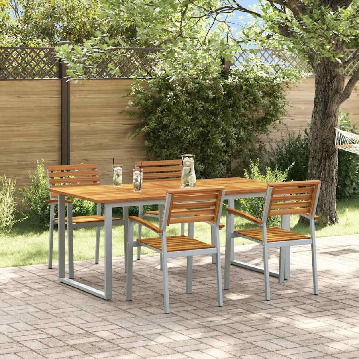 Vidaxl Gris Ensemble De Salle À Manger Pour Jardin 5 Pcs