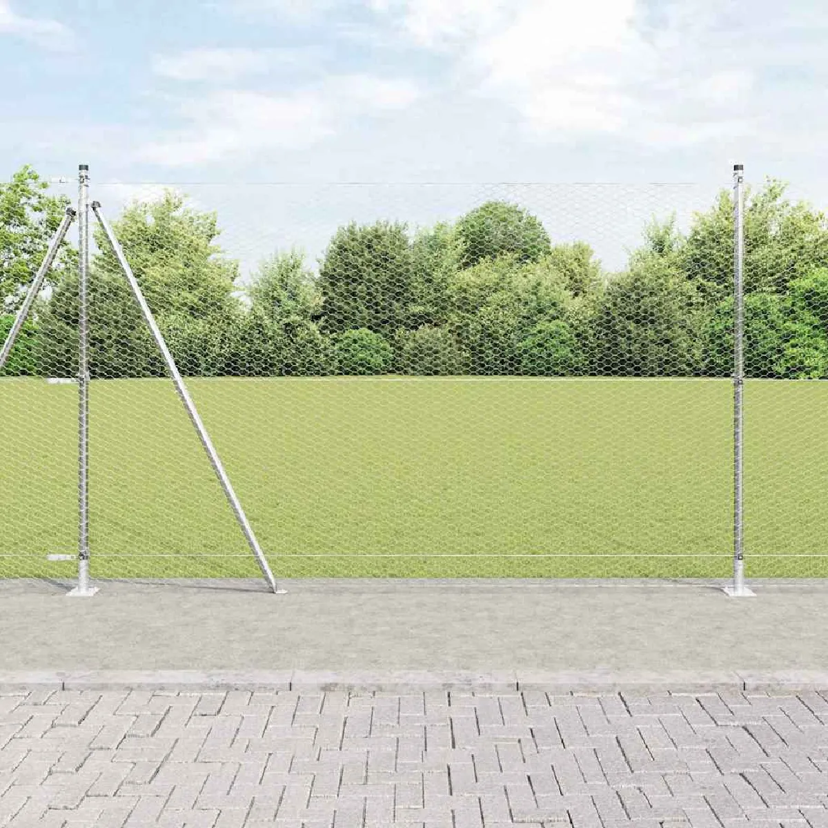 Vidaxl Argent Clôture Hexagonale Avec Base En Béton 25 X 1,4 M É Maille - Image 1
