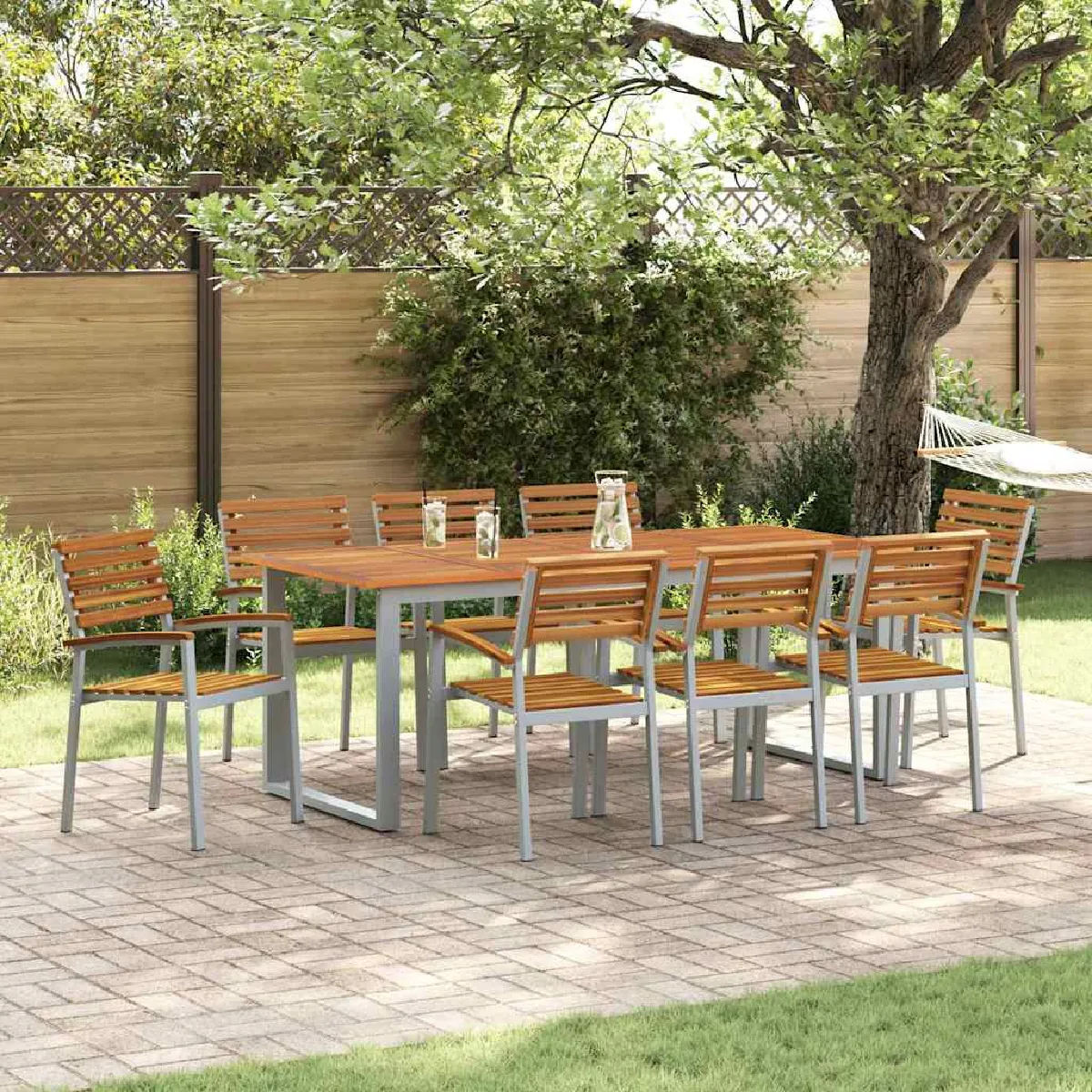 vidaXL Chaises de jardin empilables 8 pcs en bois d'acacia et métal - vue 2