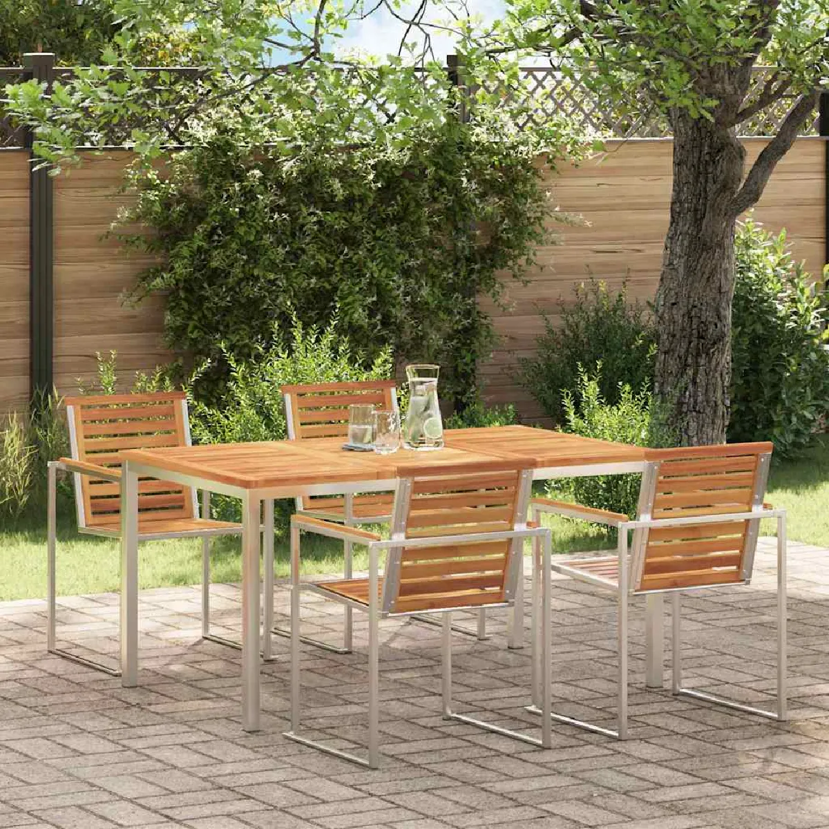 vidaXL Table à manger d'extérieur 200x90x74.5 cm en teck massif - vue 5