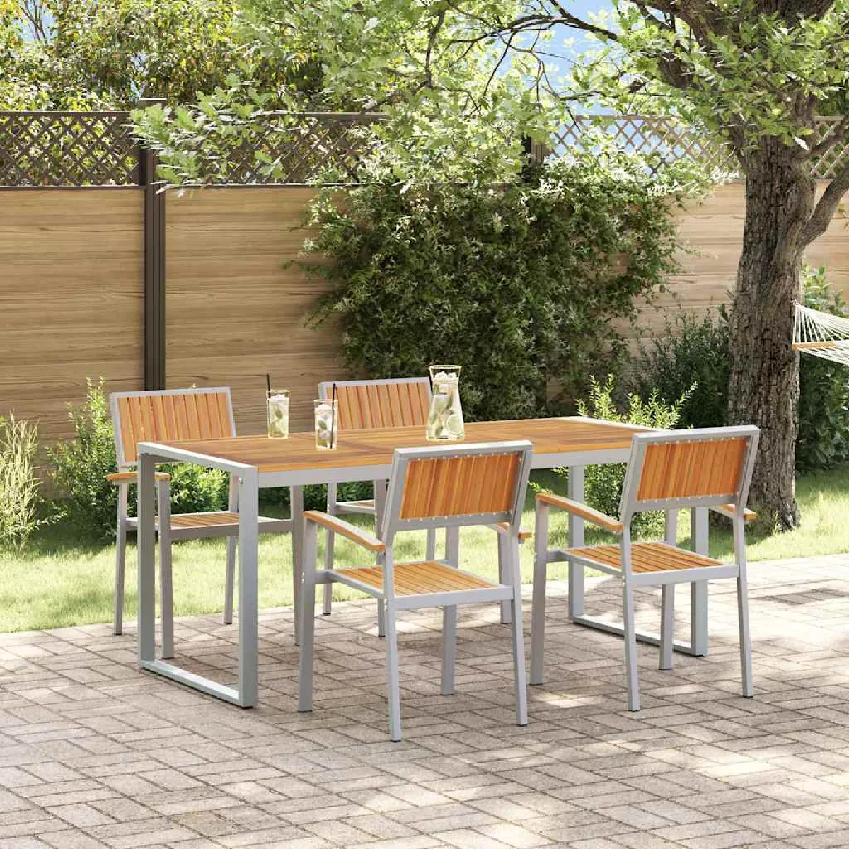 Vidaxl Gris Ensemble De Salle À Manger Pour Jardin 5 Pcs