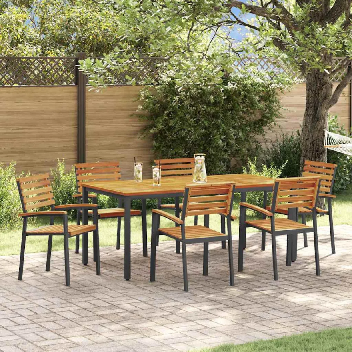 vidaXL Ensemble de Jardin de 7 Pièces Grises en Poly Rattan