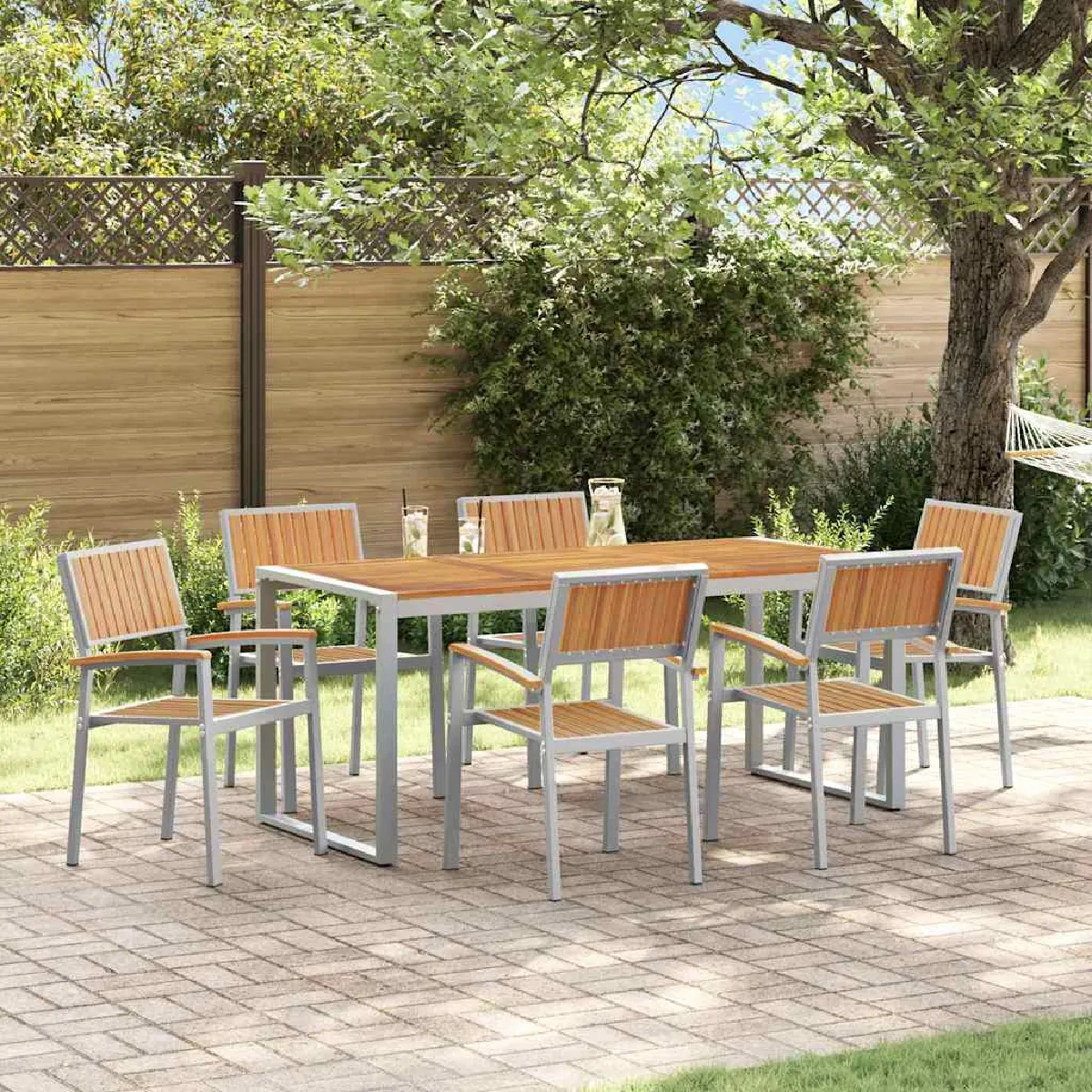Vidaxl Gris Ensemble De Salle À Manger Pour Jardin 7 Pcs