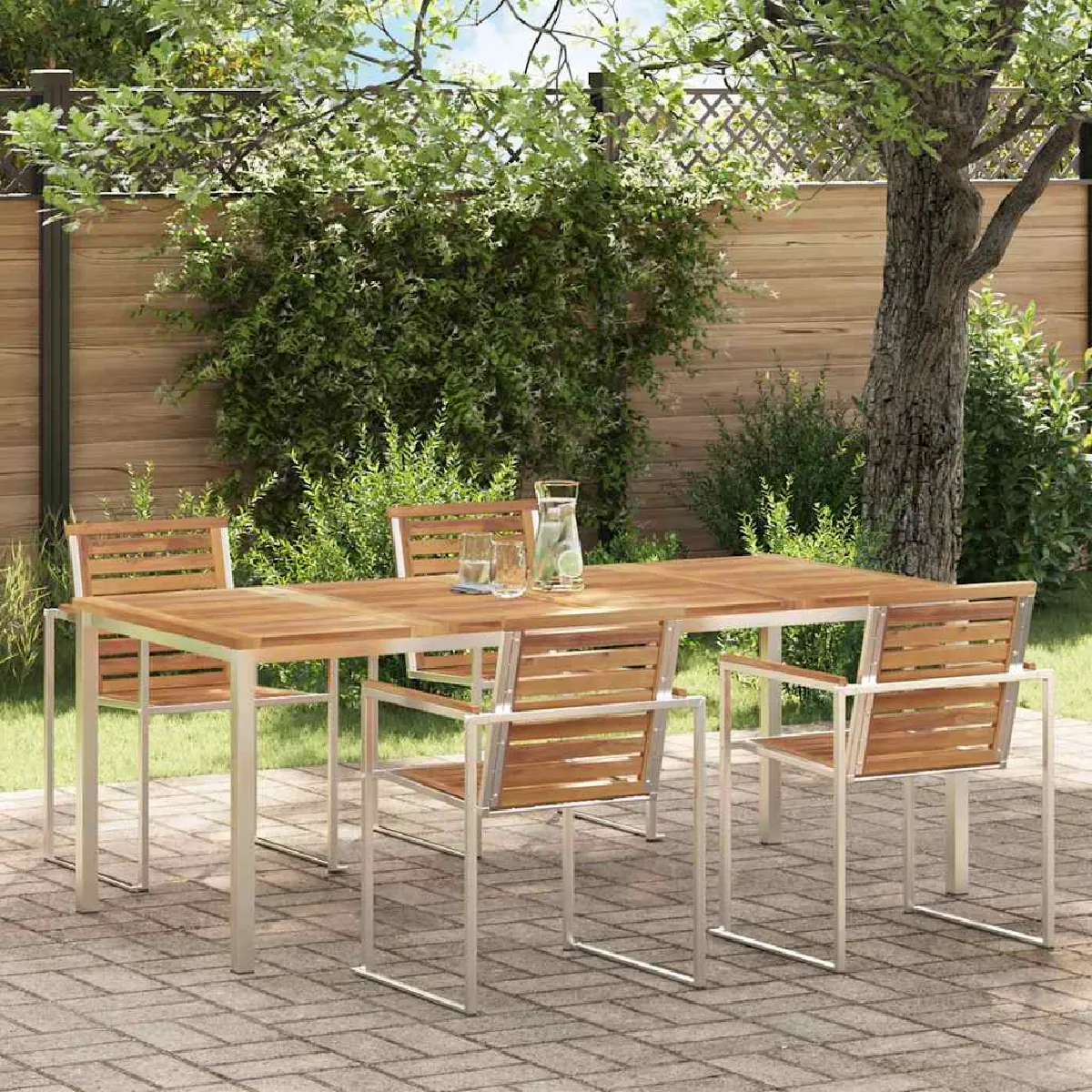vidaXL Table à manger d'extérieur 200x90x74.5 cm en teck massif - vue 2