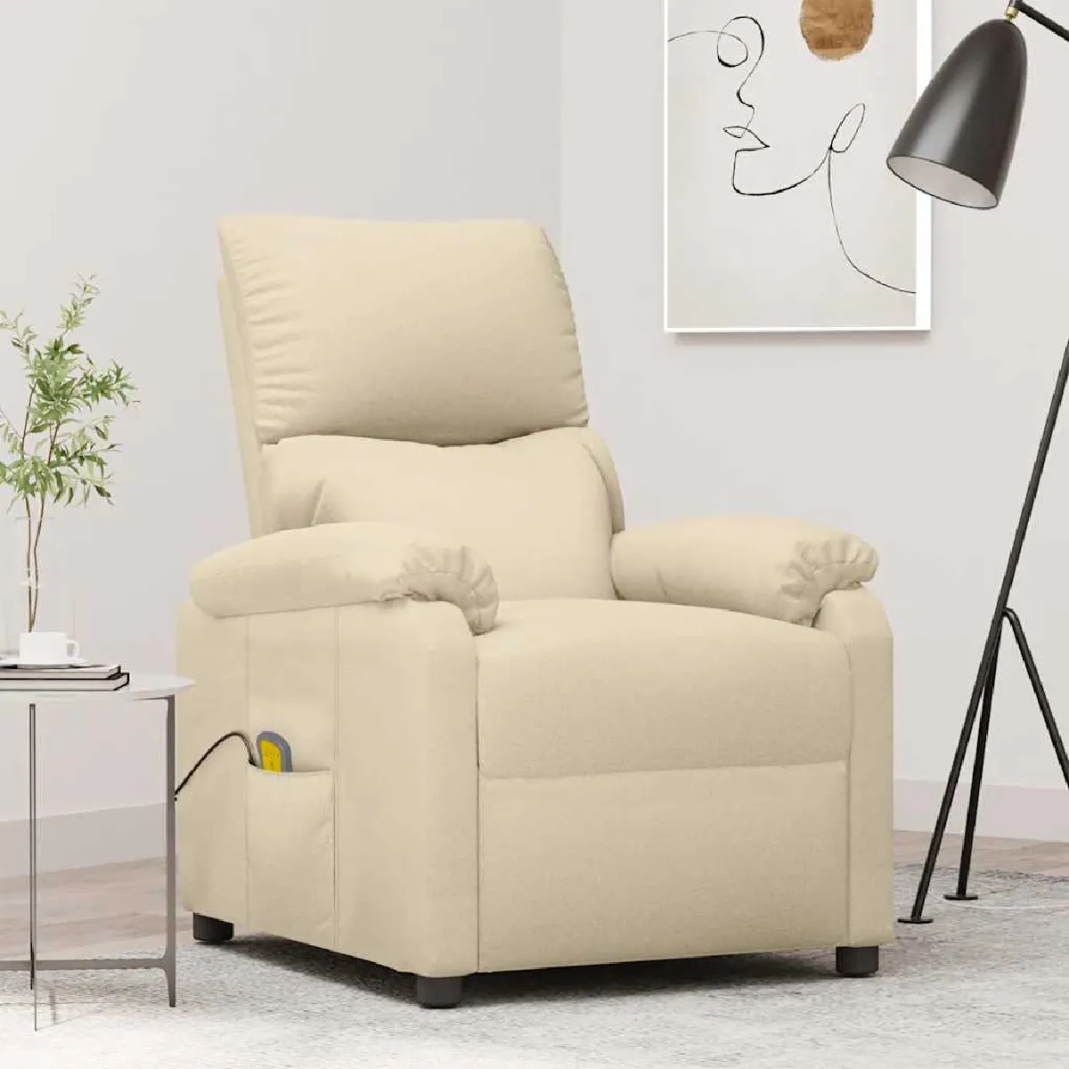 VidaXL Fauteuil de massage Crème tissu - vue 5