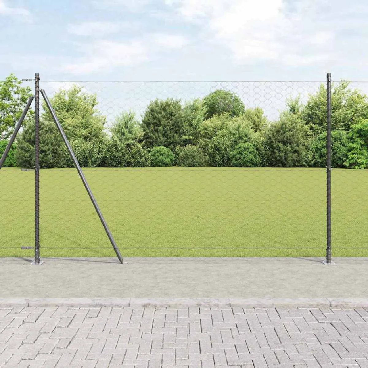 Vidaxl Gris Clôture Hexagonale Avec Base En Béton 10 X 1,4 M Maille - Image 1