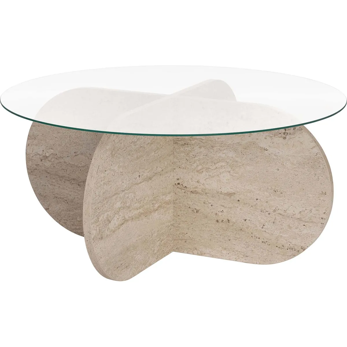 Meilleurs prix pour Table basse ronde en verre Aeris travertine, verre transparent.