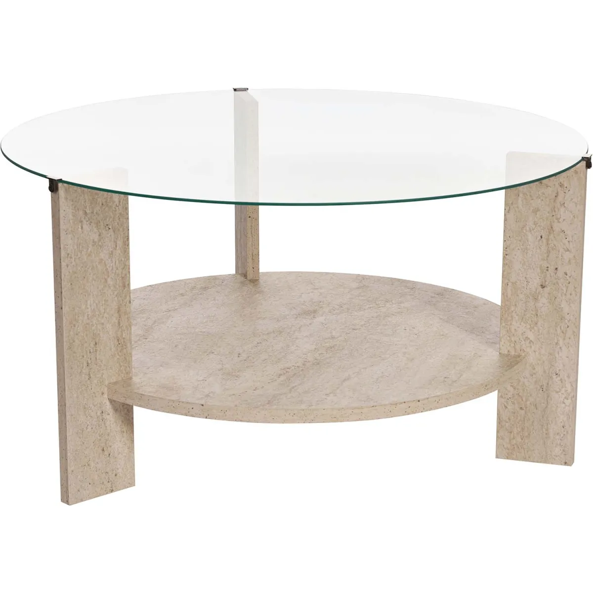 Comparer les prix de Table basse ronde en verre Clara travertine, verre transparent.