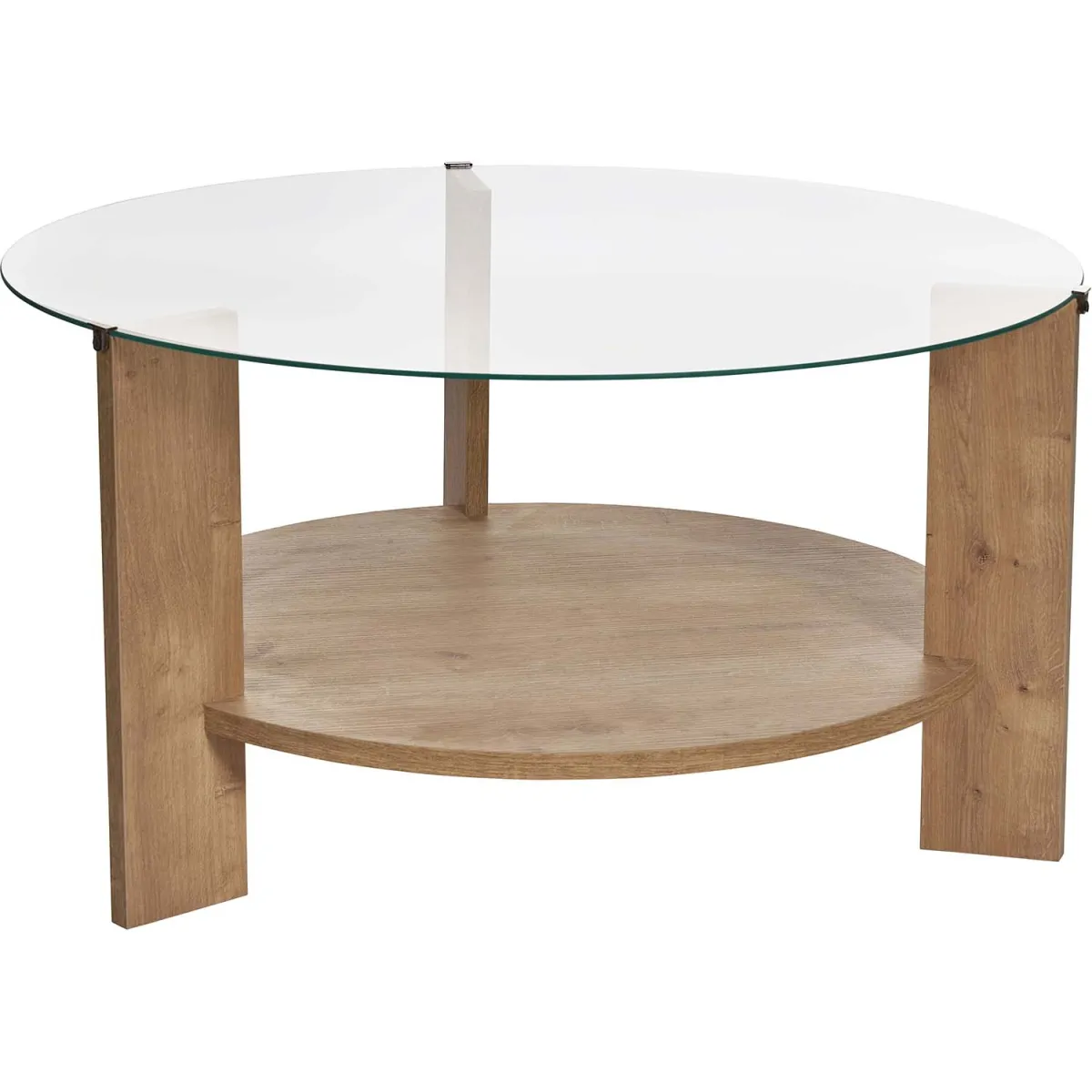 Meilleurs prix pour Table basse ronde en verre Clara chêne, verre transparent.