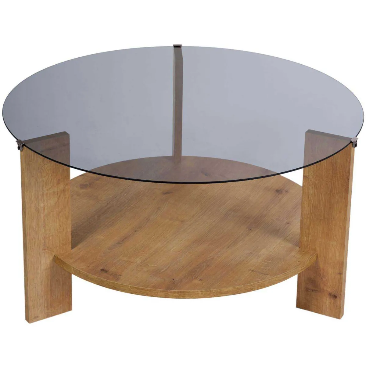 Meilleurs prix pour Table basse ronde en verre Clara chêne, verre fumé.