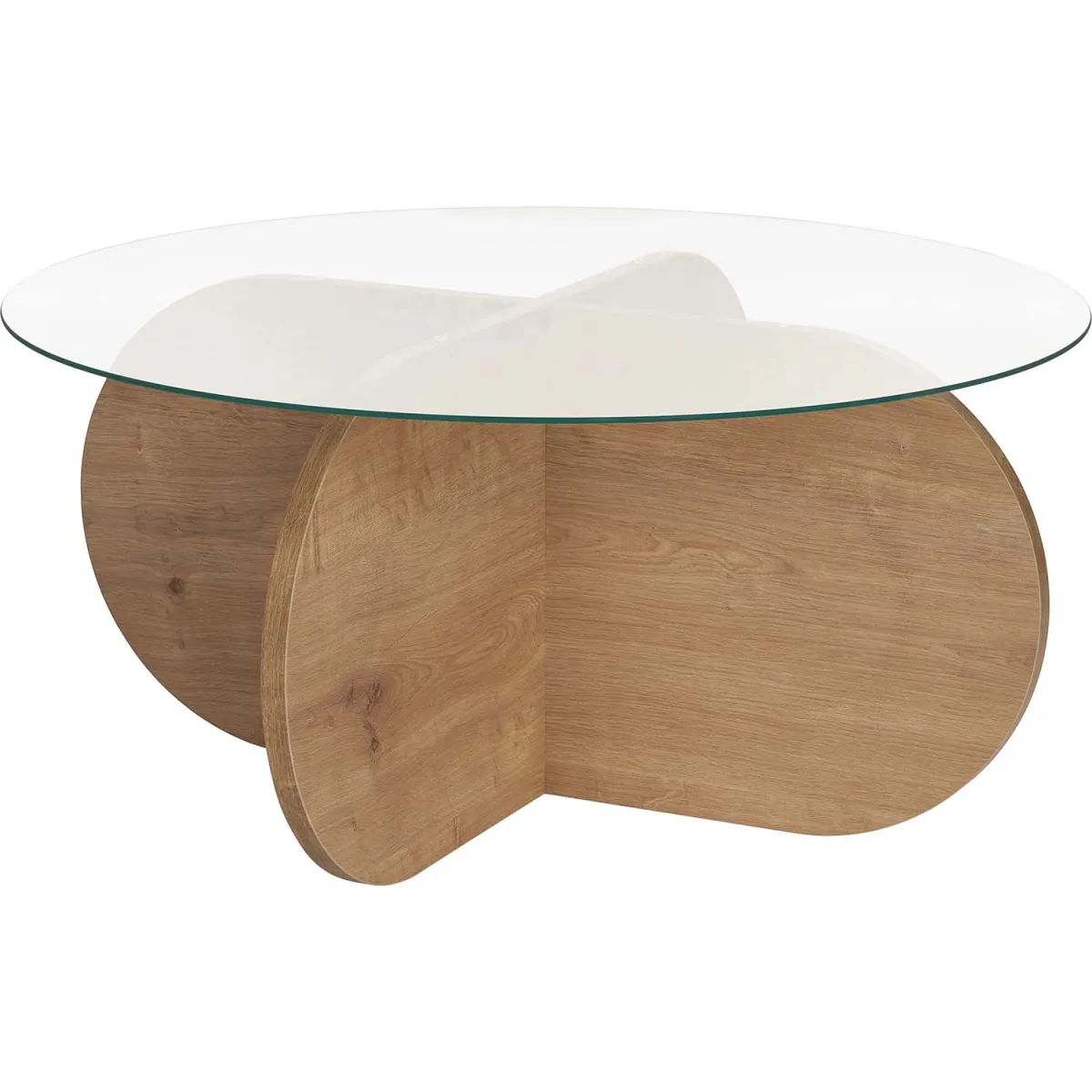 Meilleurs prix pour Table basse ronde en verre Aeris chêne, verre transparent.