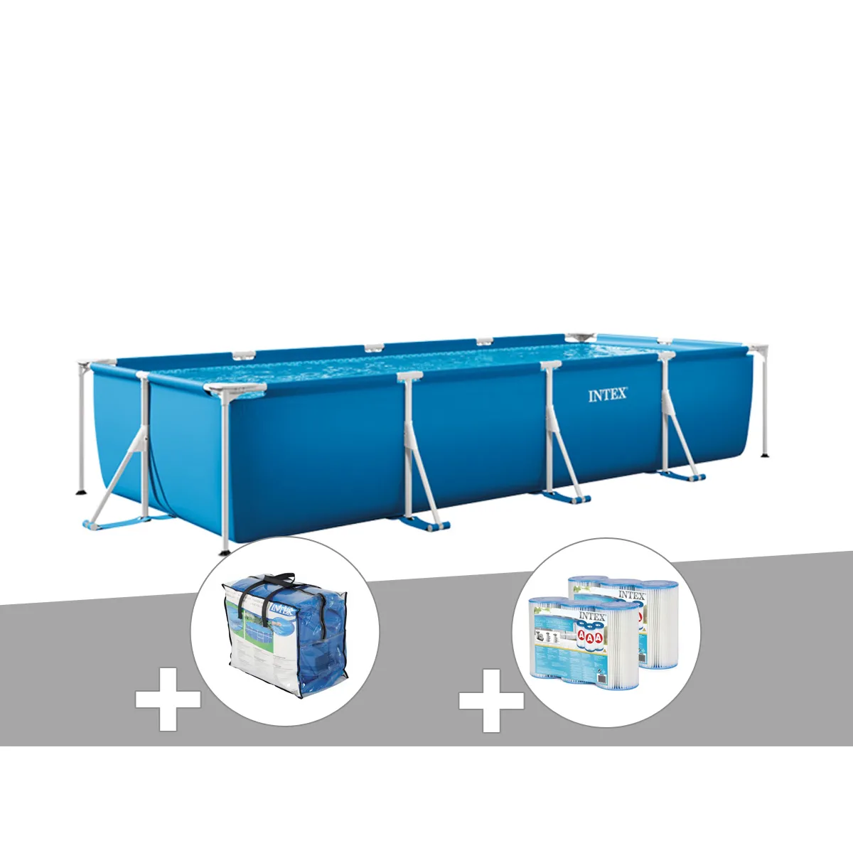 Kit piscine tubulaire rectangulaire 300 x 200 x 075 + Bâche à bulles + 6 cartouches Intex - vue 3
