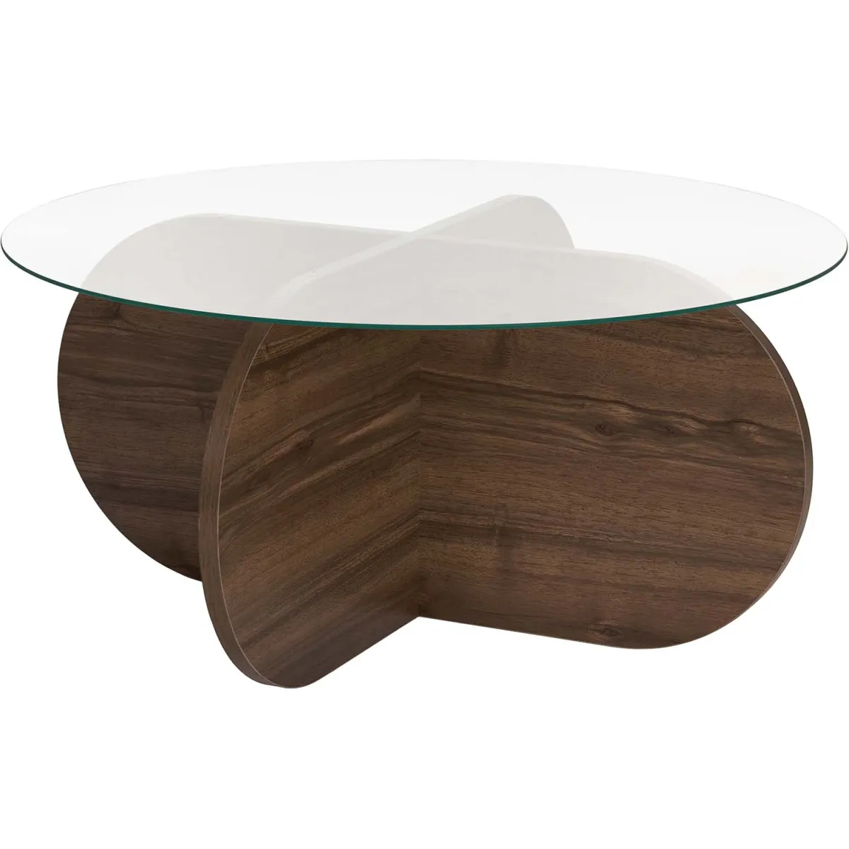 Meilleurs prix pour Table basse ronde en verre Aeris noyer, verre transparent.