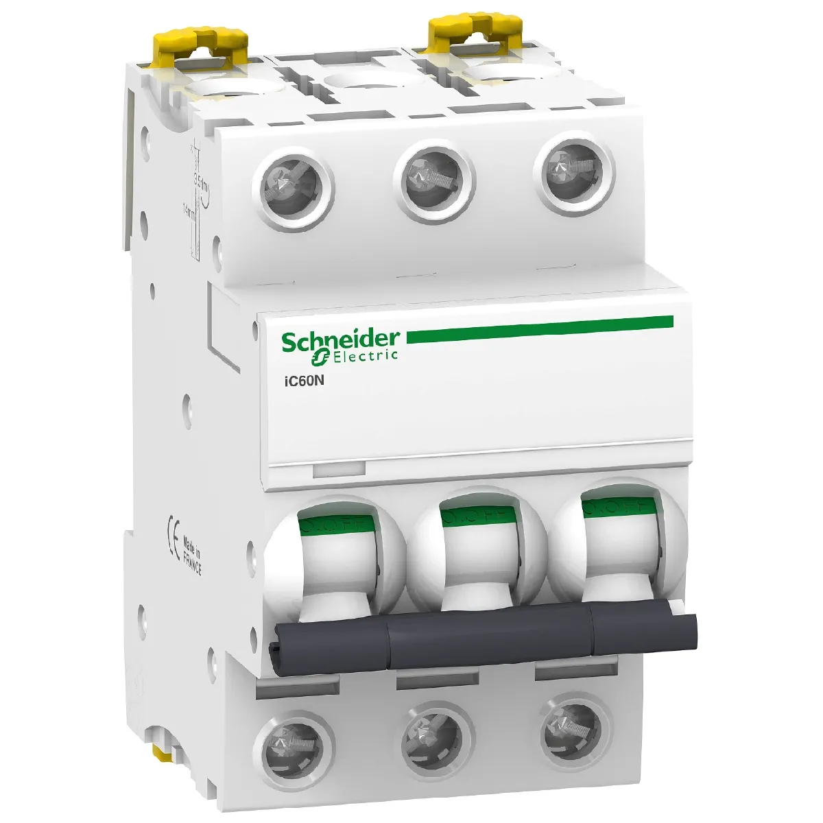 disjoncteur ic60n 3 pôles courbe b 6 ka schneider electric a9f76320 - vue 3