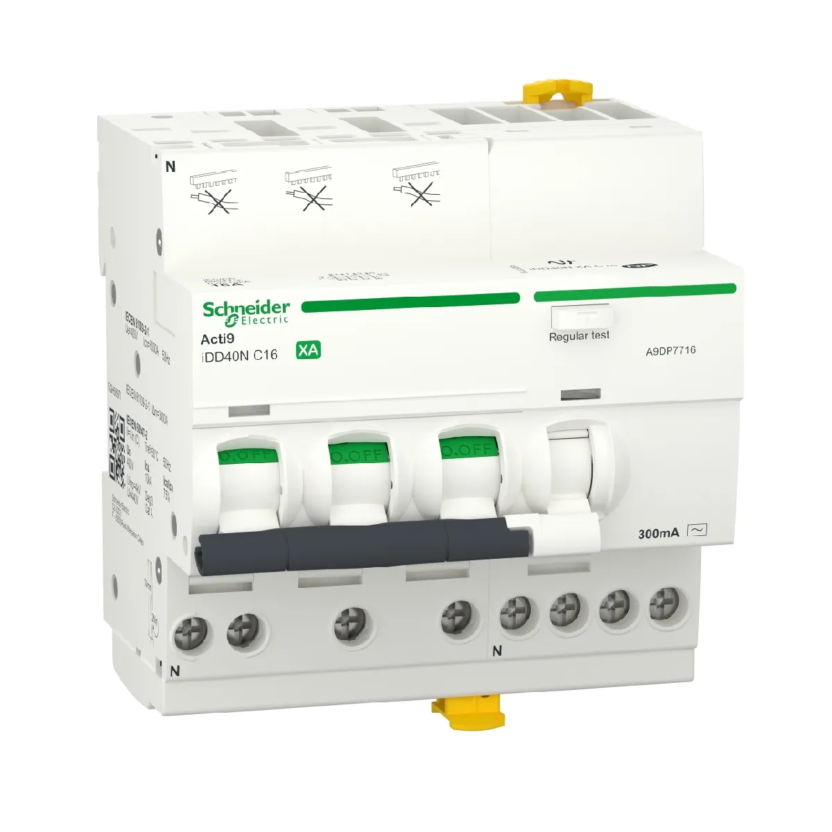 disjoncteur différentiel idd40t xa 3p+n courbe c 300 ma type ac 10 ka schneider electric a9dp7716 - vue 4