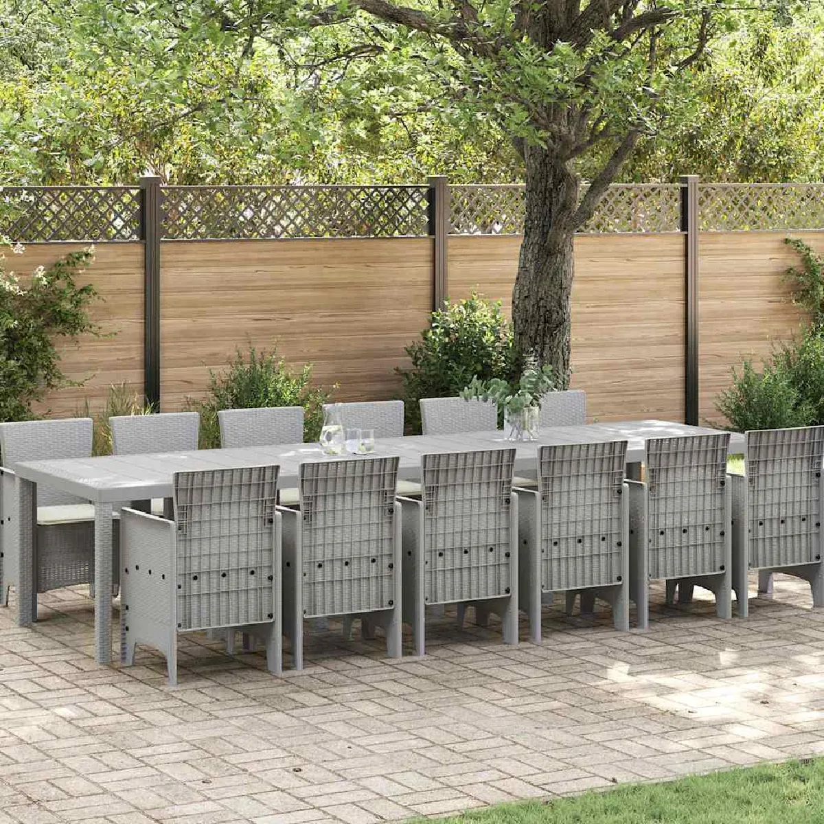 vidaXL Ensemble de jardin de 13 pièces avec coussins en rotin Table de jardin 200x100x73 cm en rotin Table de jardin 150x100x73 cm en rotin Chaises de jardin avec coussins 4 pcs en rotin - vue 2
