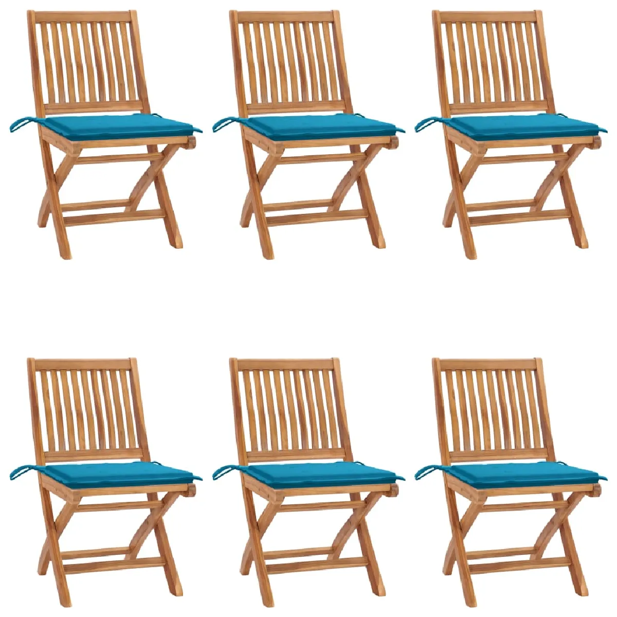vidaXL Chaises pliables de jardin avec coussins lot de 6 Bois de teck - vue 6