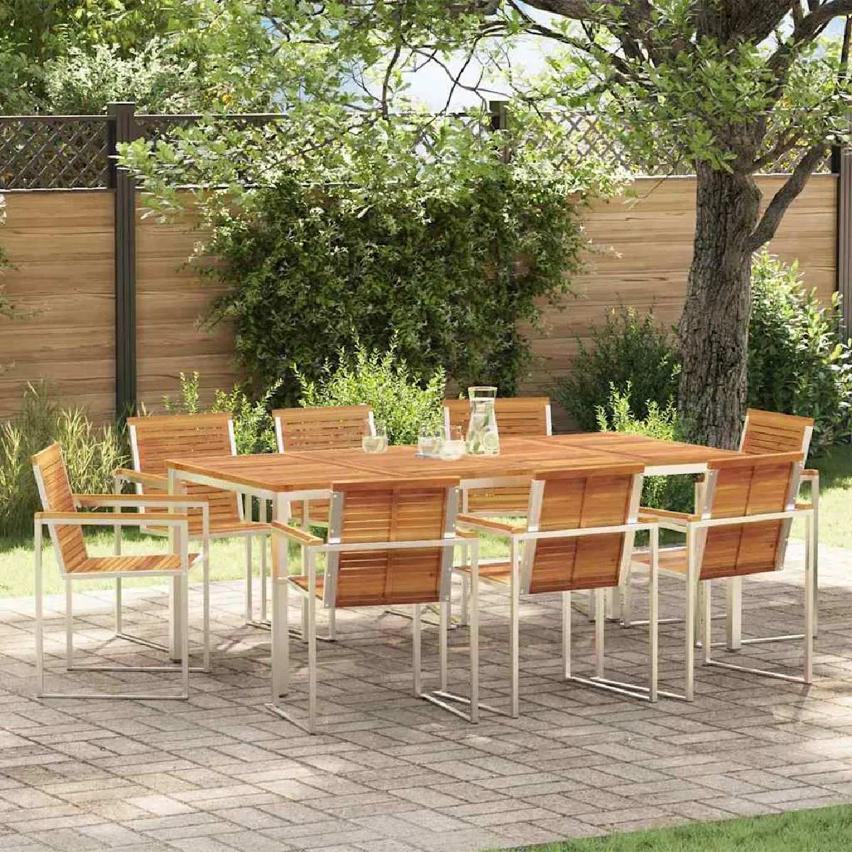vidaXL Ensemble de dîner de jardin 9 pièces avec coussins Poly Rattan - vue 2