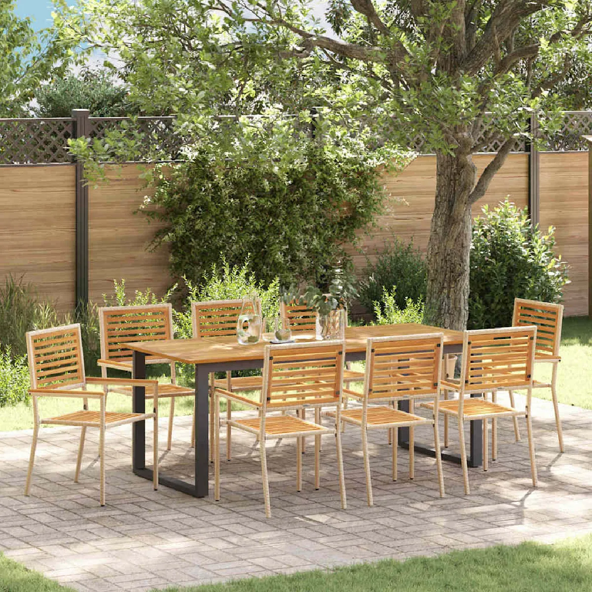 vidaXL Ensemble de dîner de jardin 9 pièces avec coussins Poly Rattan - vue 5