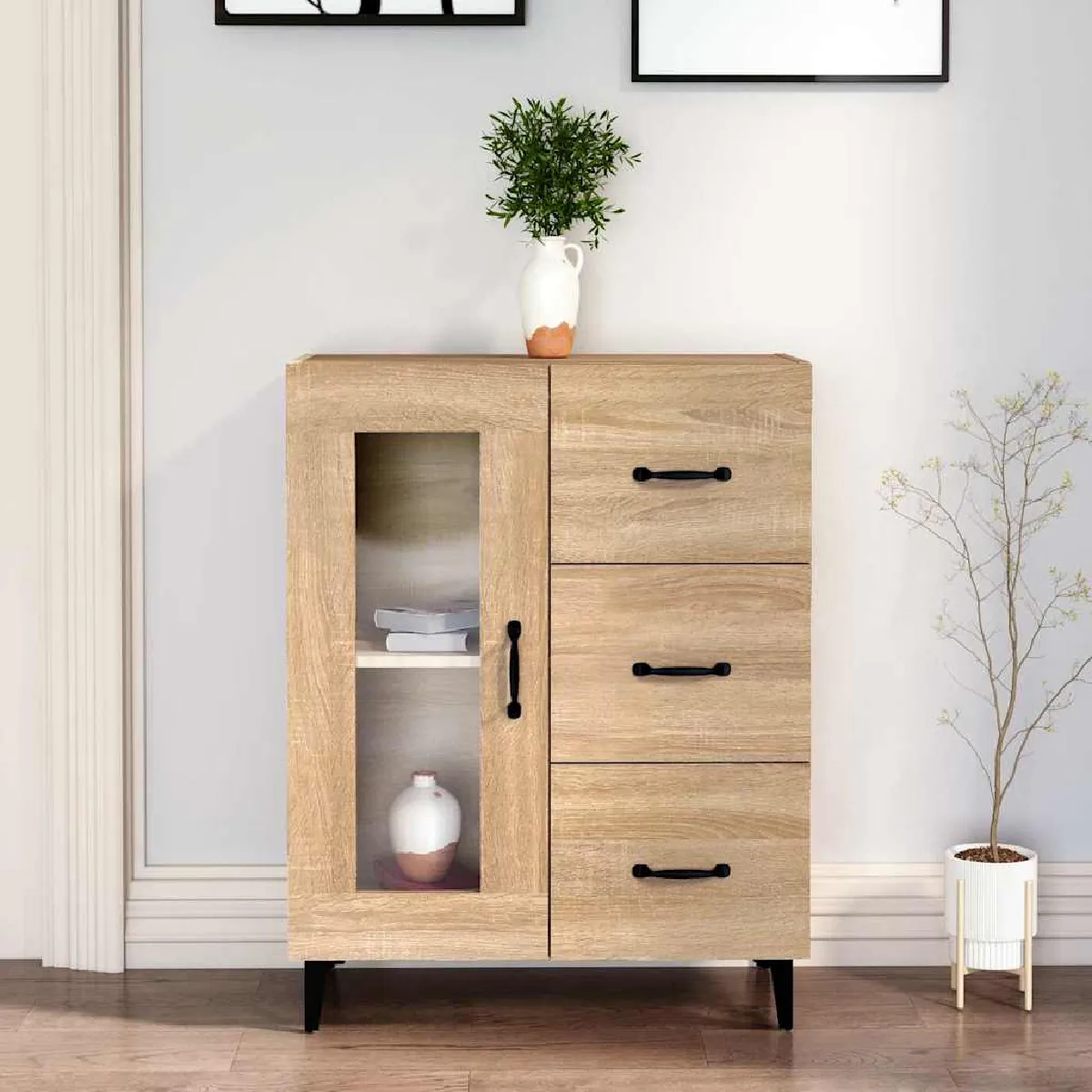 Non Communiqué Marron Buffet Chêne Sonoma 69,5X34x90 Cm Bois D'ingénierie - Image 3