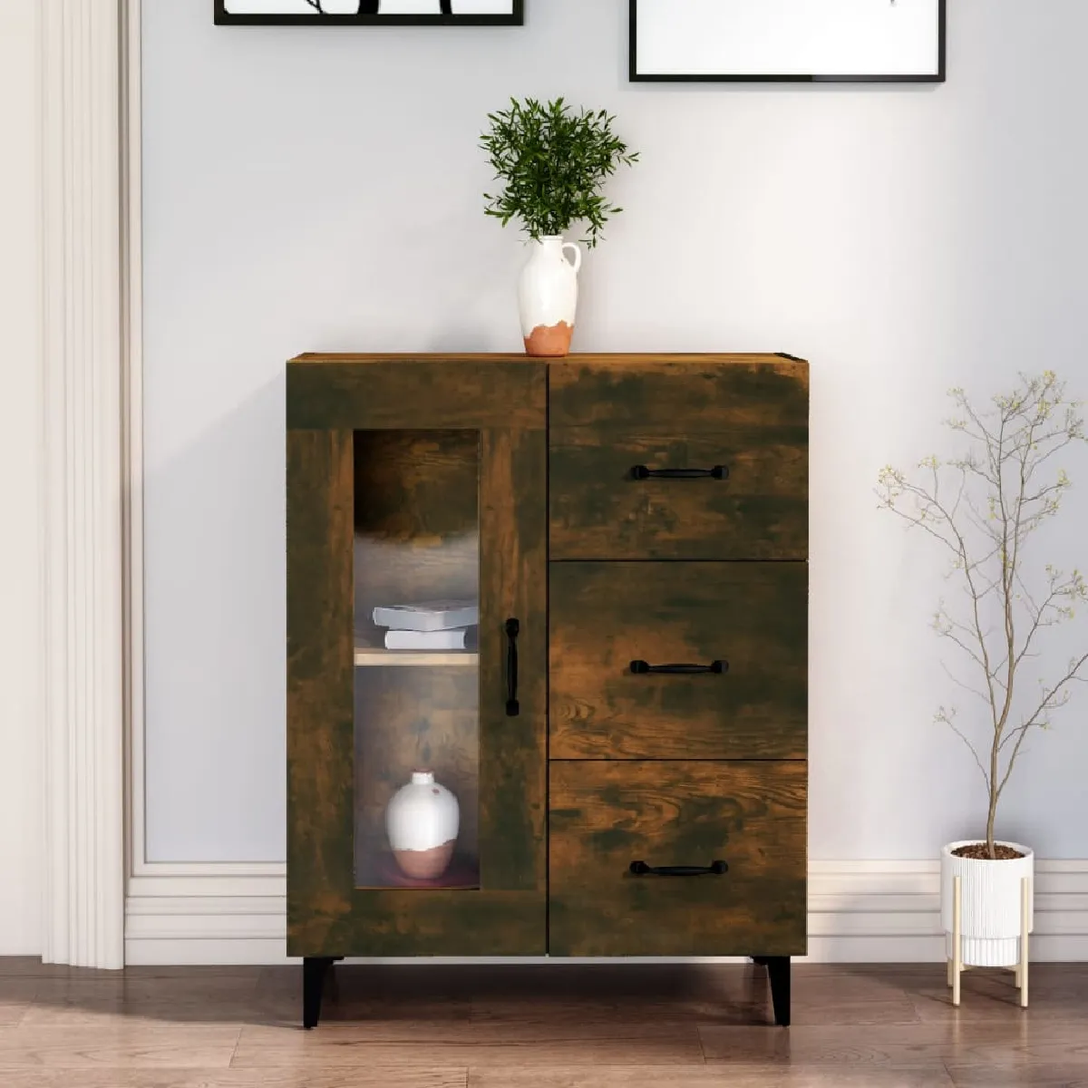 VidaXL Buffet Chêne fumé 69 5x34x90 cm Bois d'ingénierie - vue 2