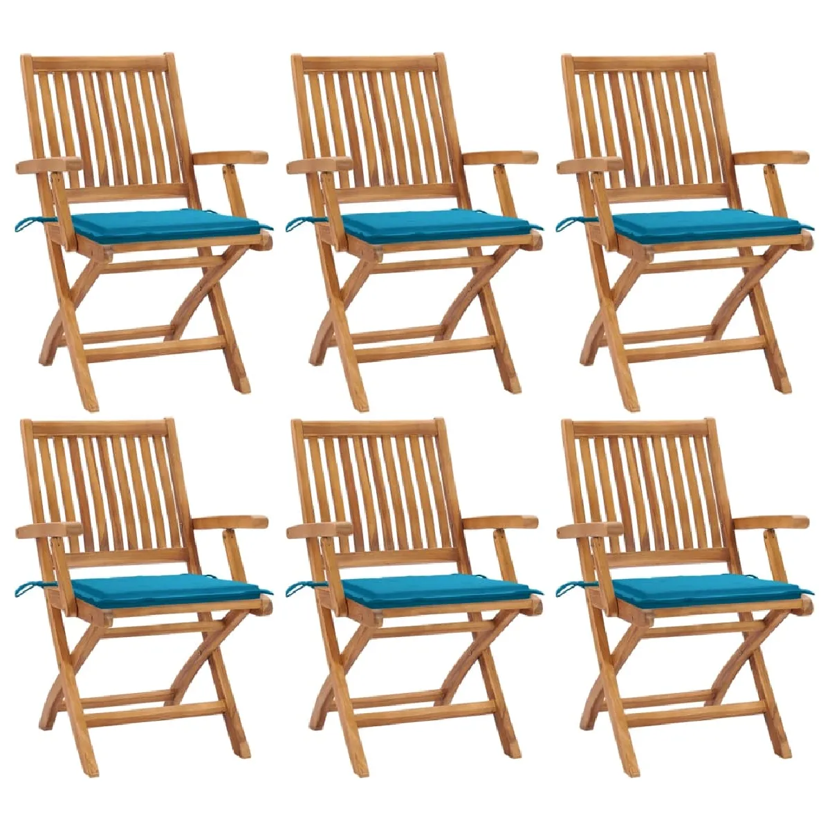 vidaXL Chaises pliables de jardin avec coussins lot de 6 Bois de teck - vue 2