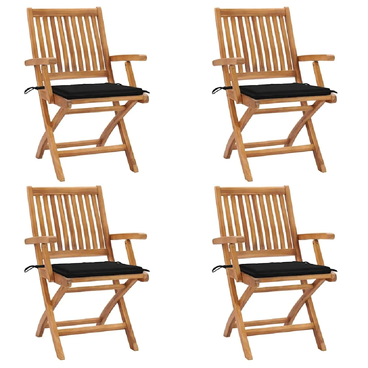 vidaXL Chaises pliables de jardin avec coussins Teck solide - vue 4